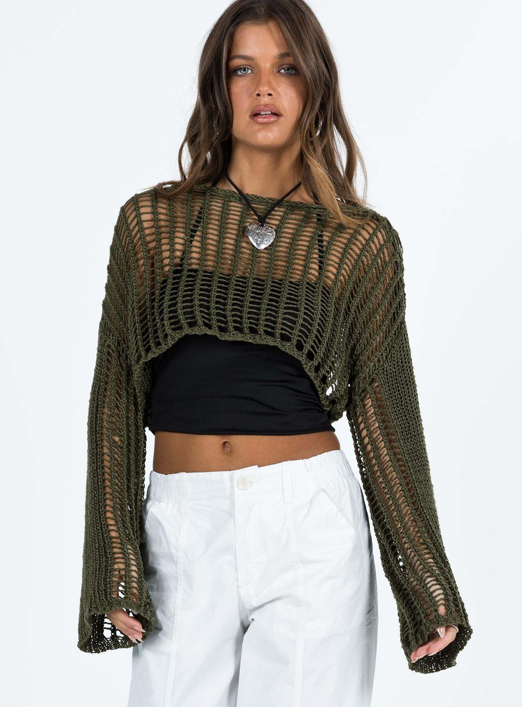 Damenbekleidung Sommer Rundhals Langarm Sonnenschutz Bluse Hohl Cut-Out Kurz Sexy Crop-Top Strickpullover Damen