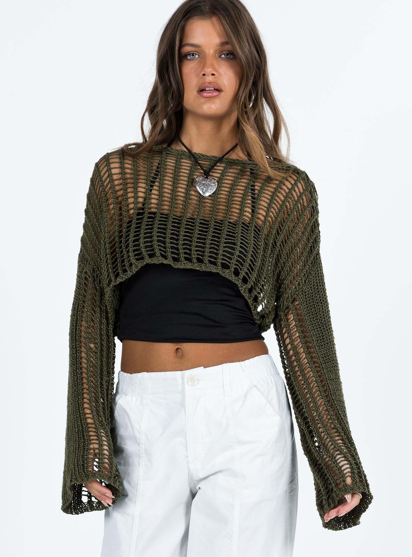 Damenbekleidung Sommer Rundhals Langarm Sonnenschutz Bluse Hohl Cut-Out Kurz Sexy Crop-Top Strickpullover Damen