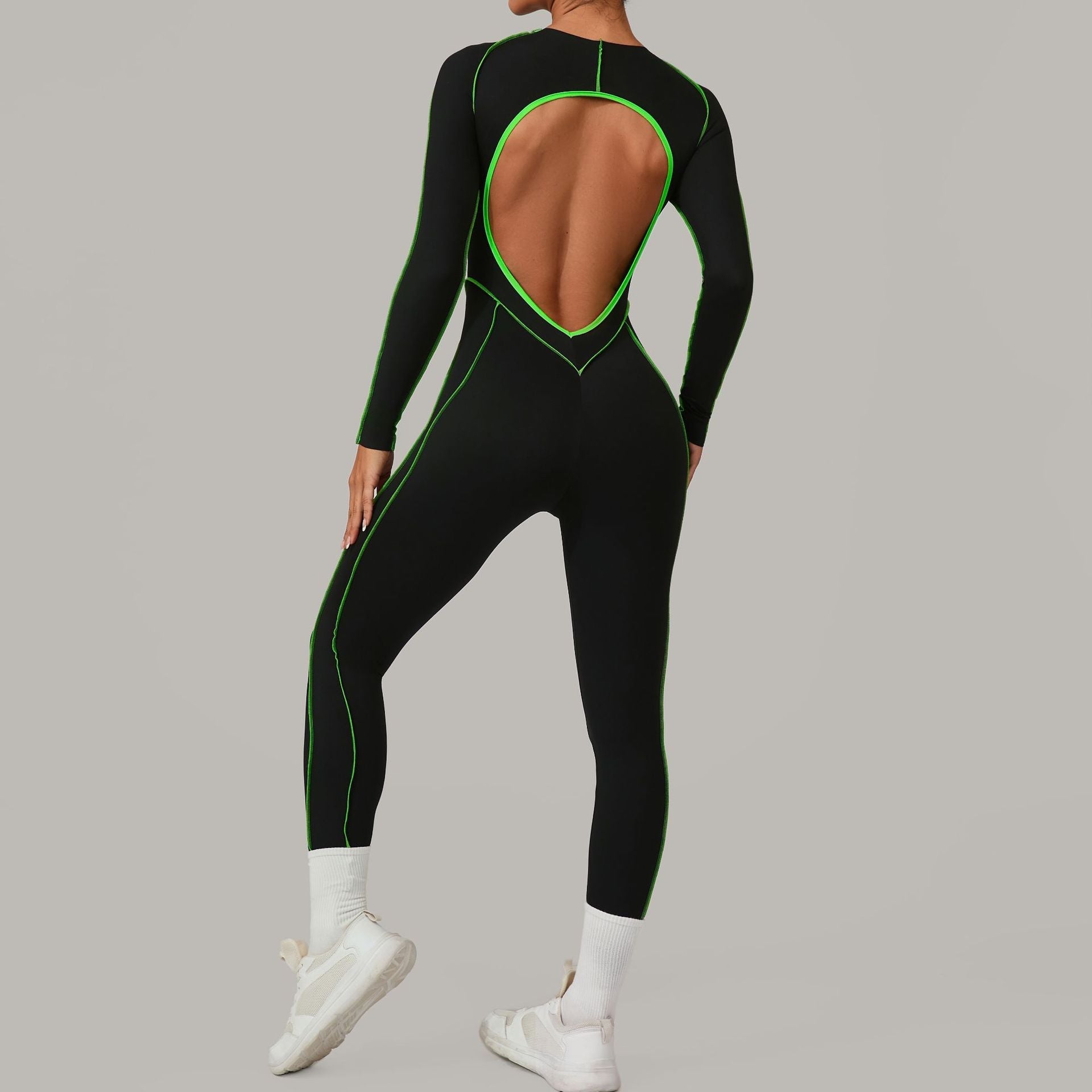 Dreidimensionaler Yoga-Jumpsuit mit farblich passenden, langen Ärmeln, hoher Festigkeit, Fitness, Sport, einteilige Strumpfhose