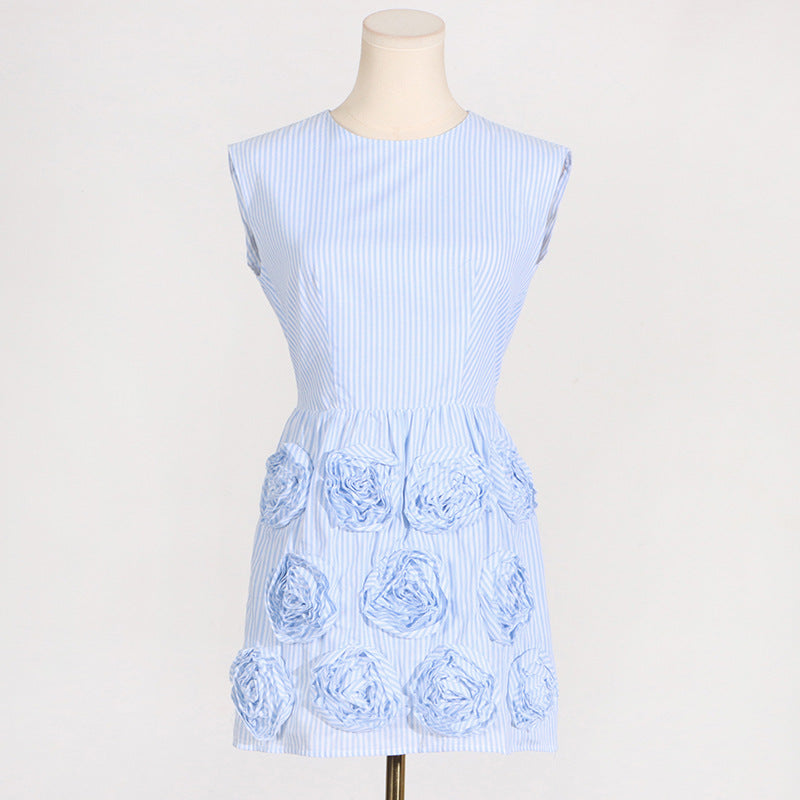 Französisch Elegantes Sommerkleid mit hohem Anspruch, bestickt, geblümt, rückenfrei, kurzes Kleid für Damen, Sommer