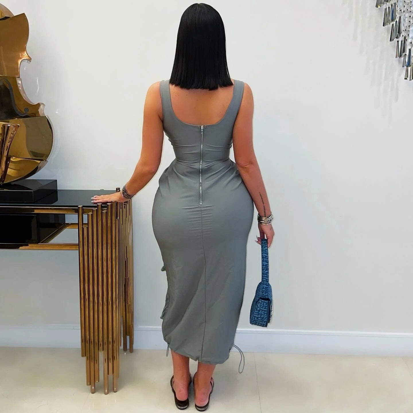 Robe Gilet Cargo Élégante et Décontractée pour Femme avec Grandes Poches