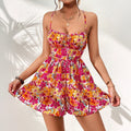 Damenkleidung Urlaubskleid Frühling Sommer Strandurlaub Blumenmuster Eckiger Kragen Kurzes Kleid
