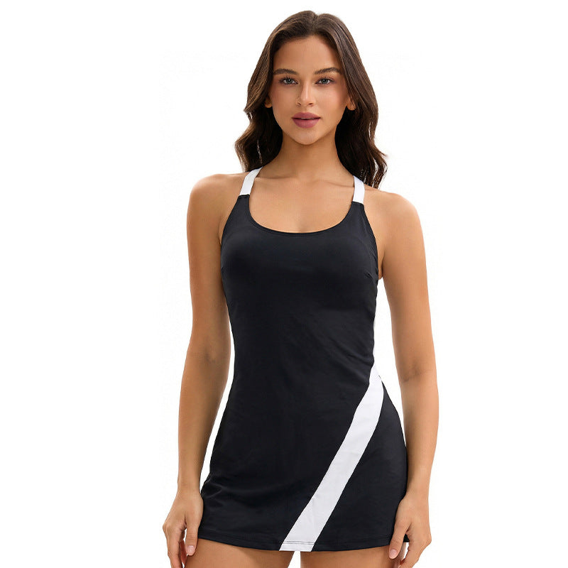 Zweiteiliges Set Badeanzug Rock Boxer Farblich passend Eng Anliegend Konservative Bademode
