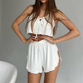 Frühlings-Kühlende Träger-Shorts Pyjama Zweiteiliges Set Bequem Atmungsaktiv Gestrickte Damen Homewear