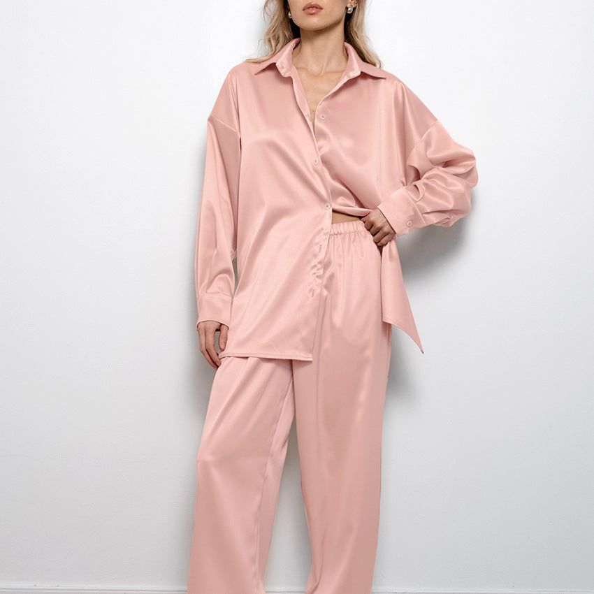 Pyjama en tricot décontracté pour femme, pantalon ample à manches longues pour la maison en automne
