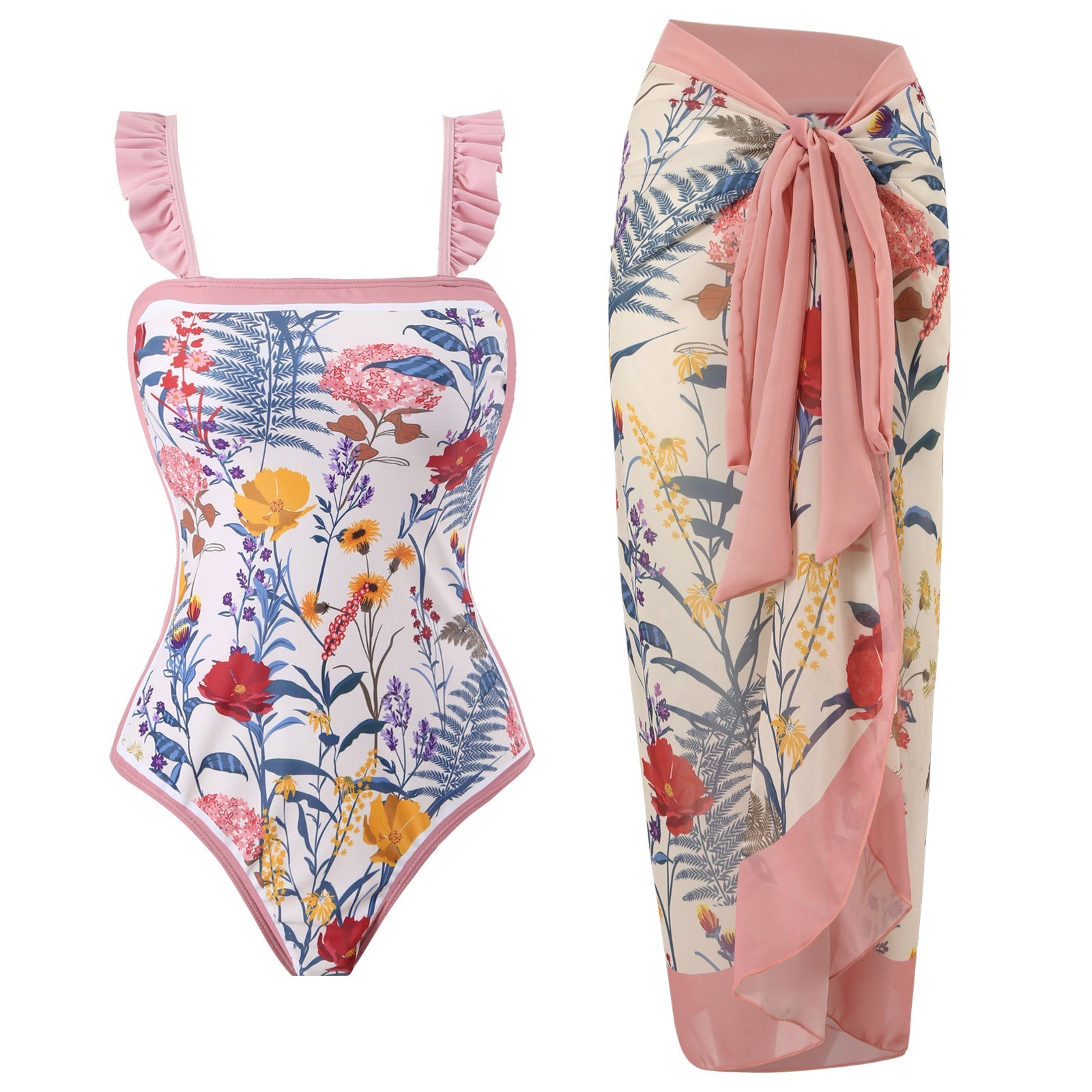 Flying Edge One Piece Damen Bademode Europäischer, französischer Retro-Badeanzug zur Bauchkaschierung Chiffon-Strandkleid