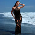 Robe de plage sexy unie avec découpes et dos nu pour femme, à porter par-dessus un bikini ou un maillot de bain