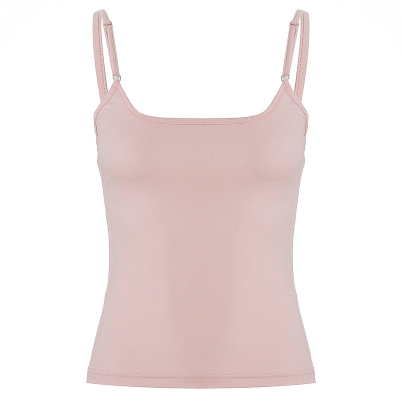 Einfarbiges Basic Doppeltes Gelenk Sling Damen Sexy Mädchenhaft Slim Fit Abnehmend Wildes Tanktop