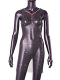 Robe Femme Faite Main en Résille Diamant Sexy avec Découpes