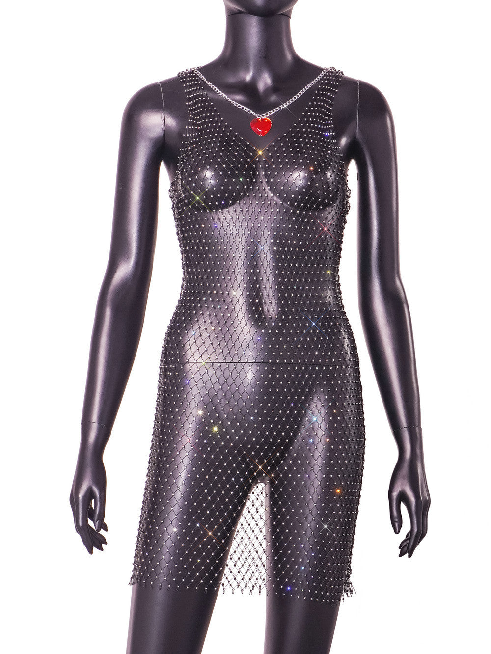 Robe Femme Faite Main en Résille Diamant Sexy avec Découpes