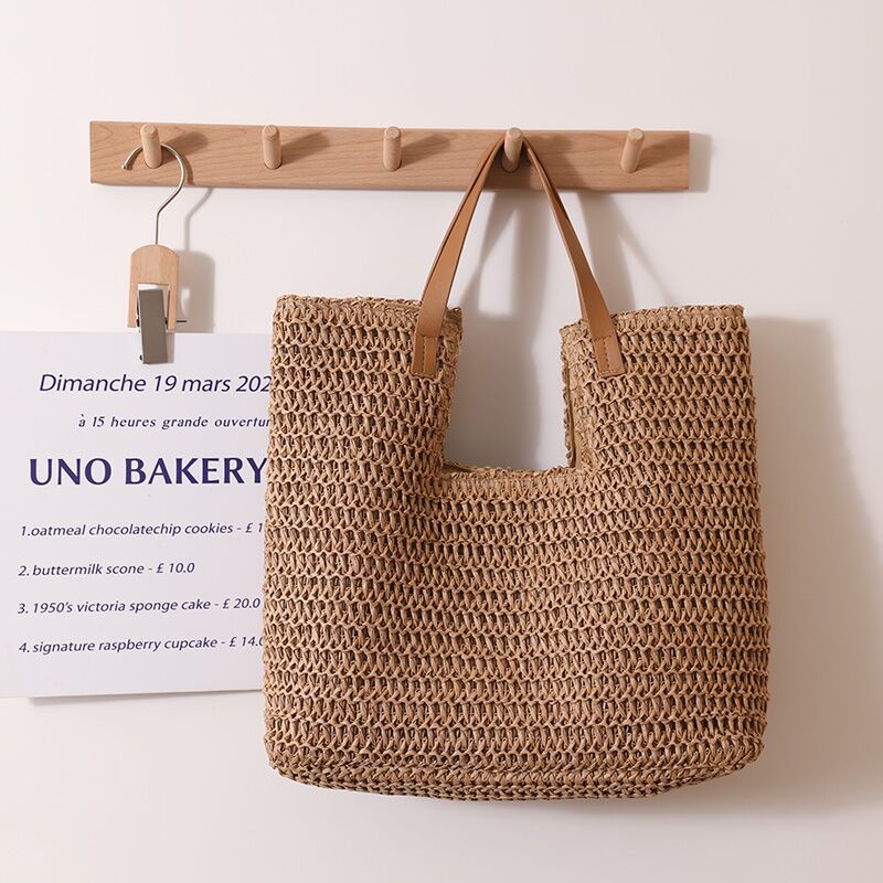 Sac bandoulière en paille simple grande capacité sac en paille portable sac tissé sac de plage vacances en bord de mer sac pour femmes