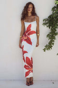 Vêtement d'été pour femme - Robe longue sexy à bretelles et imprimé floral, coupe ajustée