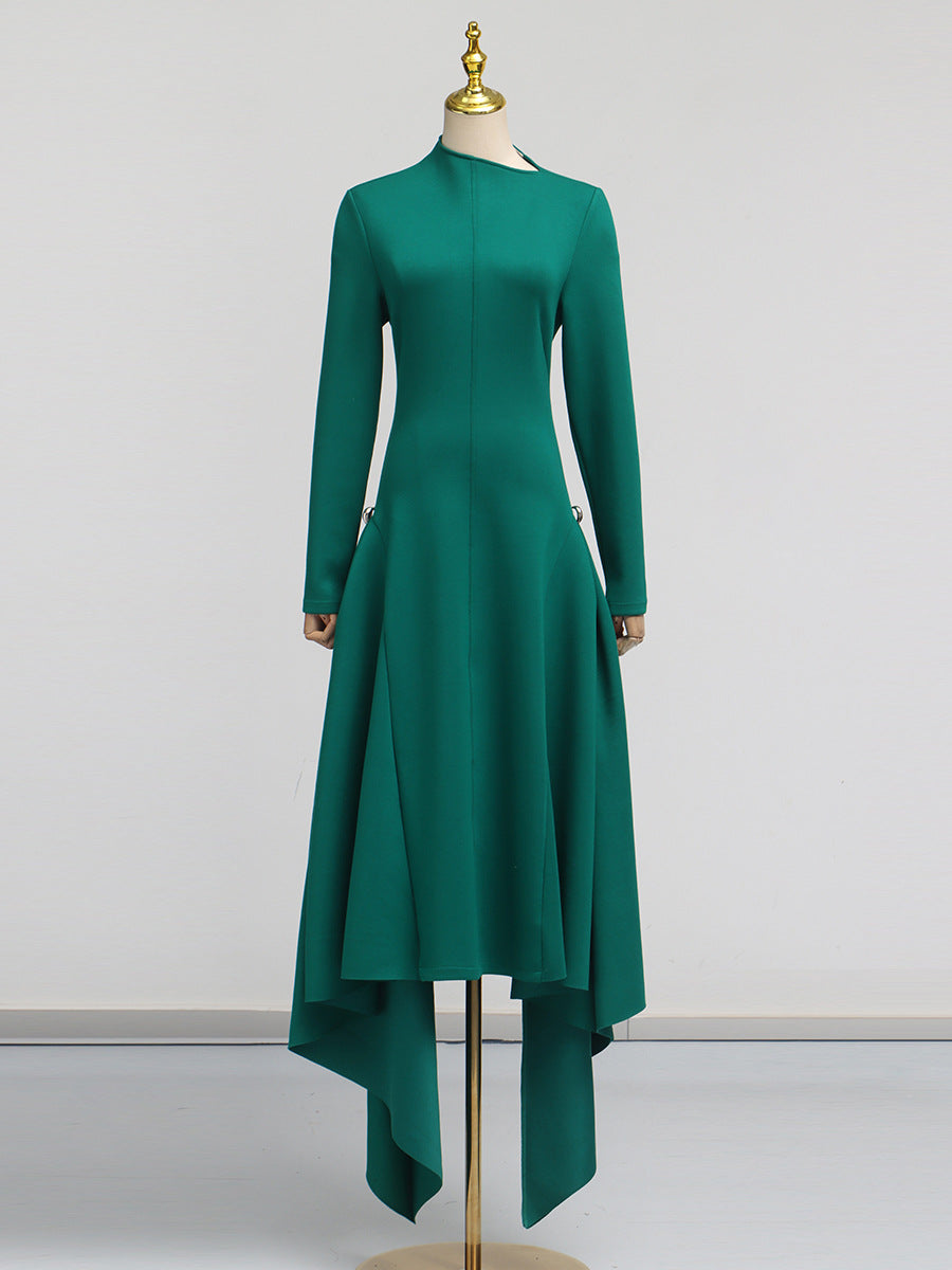 Robe simple de couleur unie, printemps, taille haute, amincissante, asymétrique, pour femme