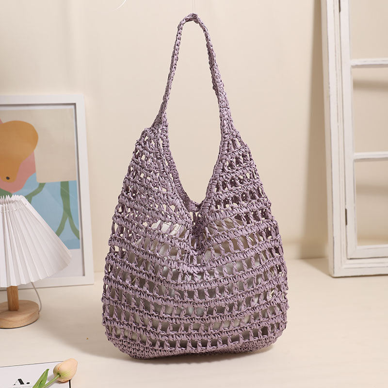 Grand sac à bandoulière en paille grande capacité pour femme, sac fourre-tout ajouré, sac en paille portable, sac tissé pour vacances à la mer et plage