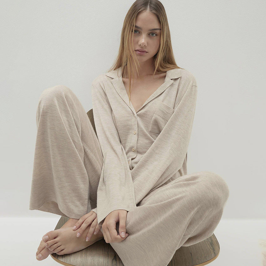 Bequeme Strick-Loose Cardigan Langarm-Hose Pyjama Damen Casual Simple Homewear