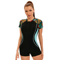 Maillot de bain imprimé à manches courtes, boxer de surf, maillot de bain sexy zippé pour femme