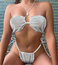 Damenkleidung Gitter Perle Glänzender Diamant Sexy Bikini