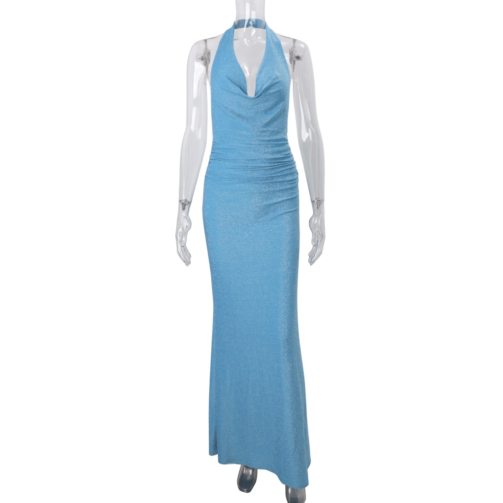 Herbst Damenbekleidung Sexy Neckholder Trägerlos Schwingkragen Einfarbig Hohe Taille Schmale Hüfte Langes Kleid