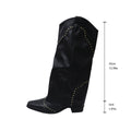 Bottes de chevalier à talon mi-haut et bout pointu pour femme, bottes longues de cow-boy Western rétro à rivet, montantes et à enfiler