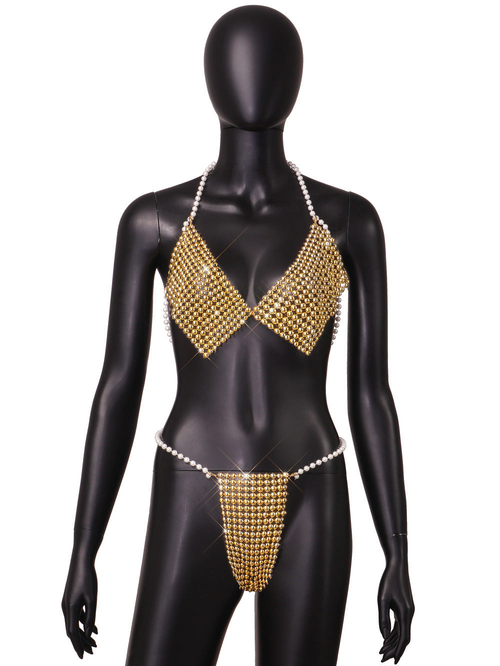 Ensemble Halter Trois Points Perles Sexy d'Été Vêtements Féminins Cross Mirror