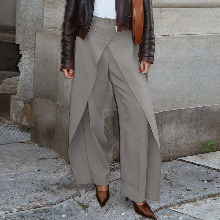 Pantalon ample taille haute asymétrique et irrégulier pour femme, style français, printemps