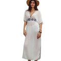 Sommerliches einfarbiges Kleid, gestrickt, bestickt, Urlaub, Strand, Sonnenschutz, Damen