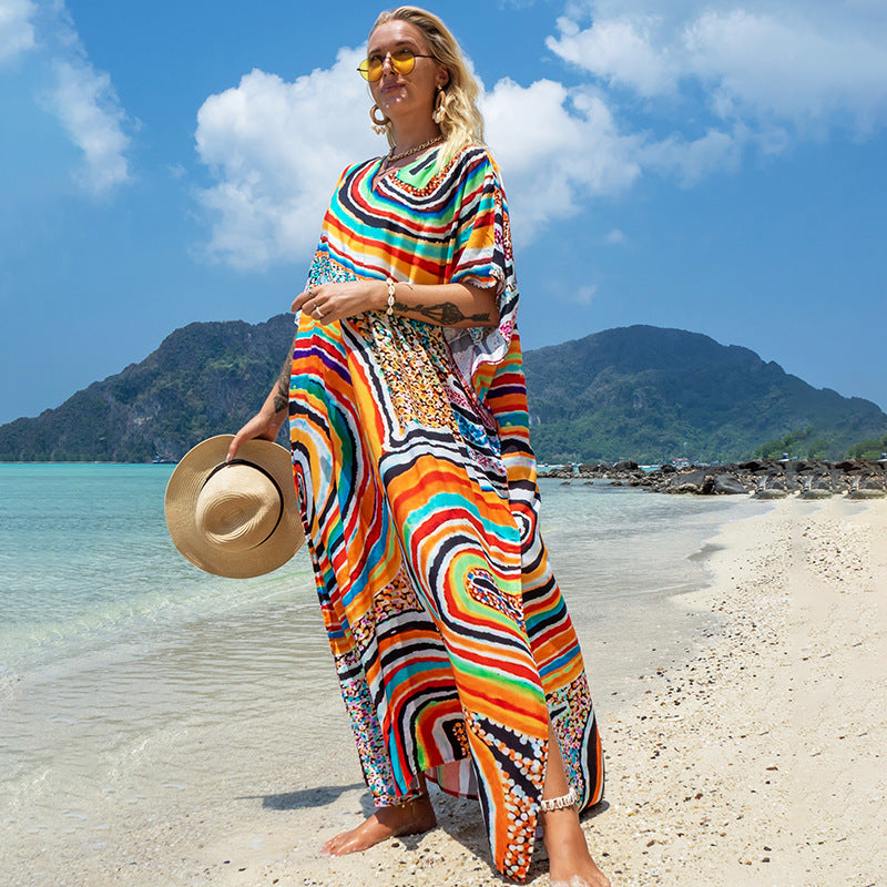 Bedruckte Robe Strandurlaub Sonnenschutz Shirt Strandkleid Bikini-Badeanzug Bluse Oberbekleidung