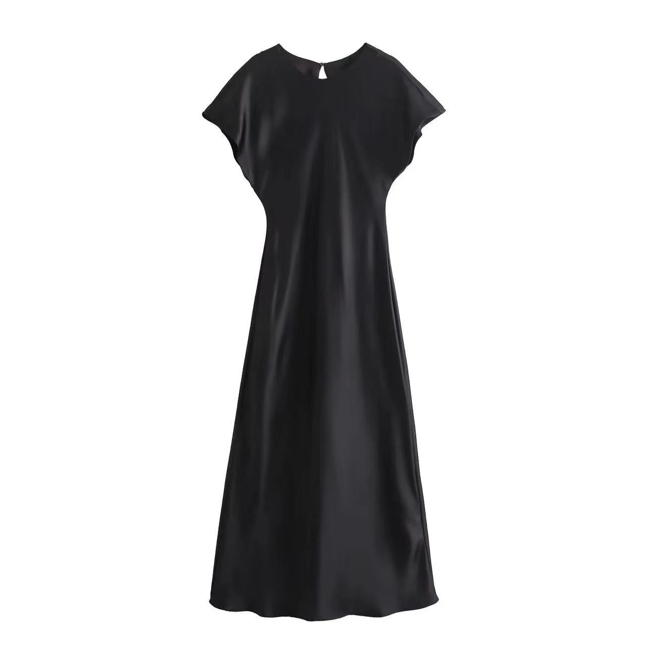 Satin-Kleid Ärmelloses Satin-Kleid Legeres einfarbiges V-Ausschnitt Seidensatin-Midikleid