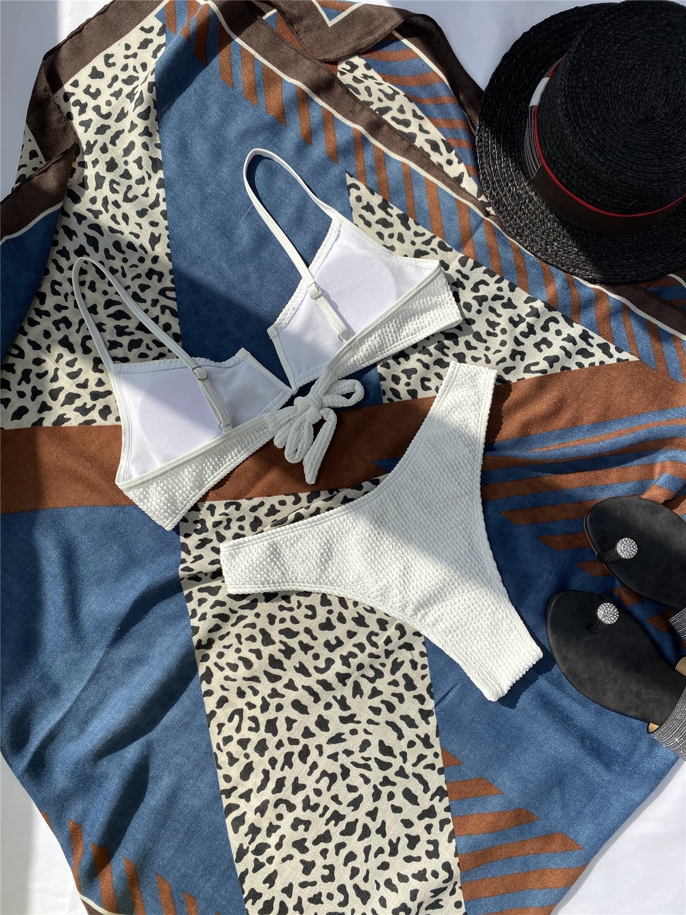 Maillot de bain deux pièces pour femme, col en V, bikini sexy avec anneau