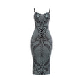 Herbst Winter Damenbekleidung Träger Tiefer Ausschnitt Rückenfrei Print Rückenschlitz Schmal geschnittenes figurbetontes sexy Kleid