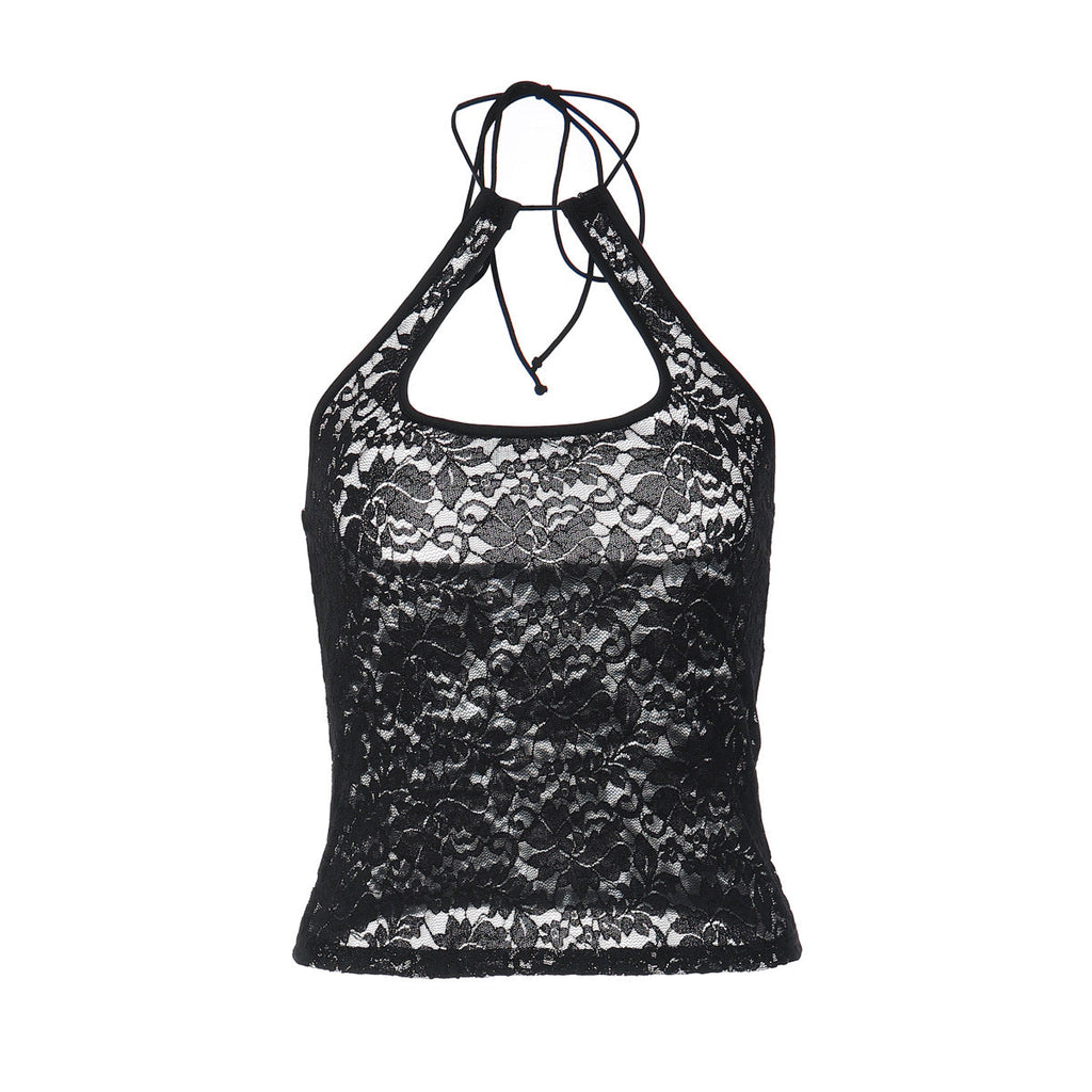Débardeur Dos Nu Halter en Dentelle Sexy d'Été pour Femmes