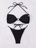 Maillots de bain femme Bikini noir à lacets et dos nu