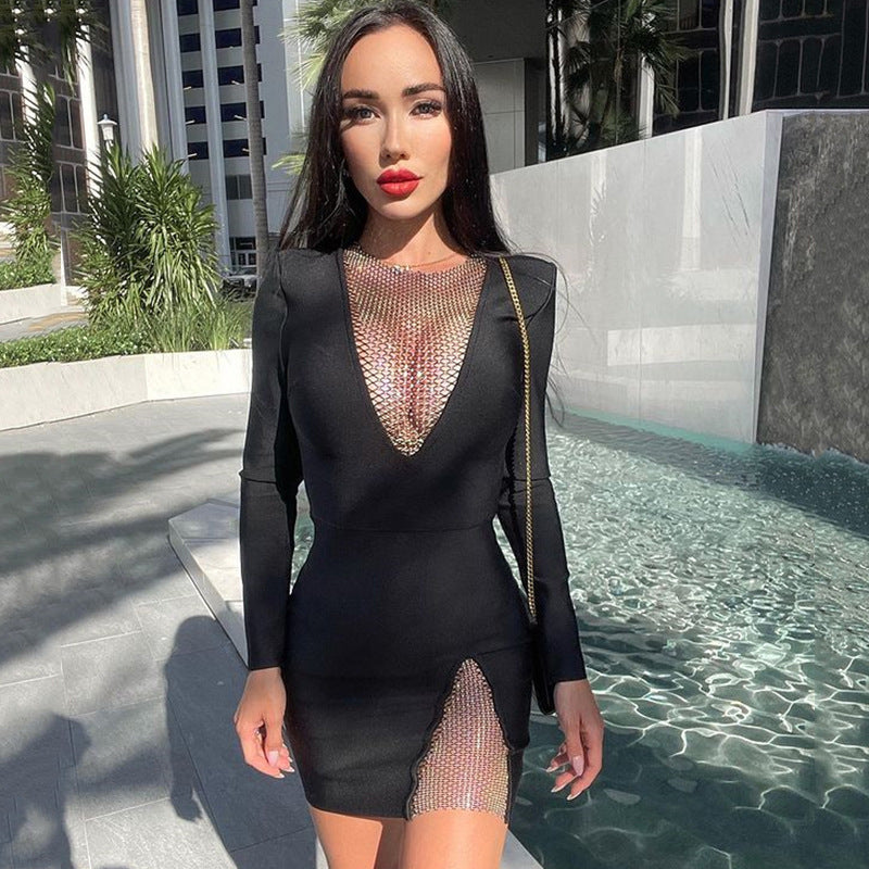 Robe Femme Printemps Automne Haut de Gamme Petite, Tendance, Sexy, Moulante, Soirée, Manches Longues