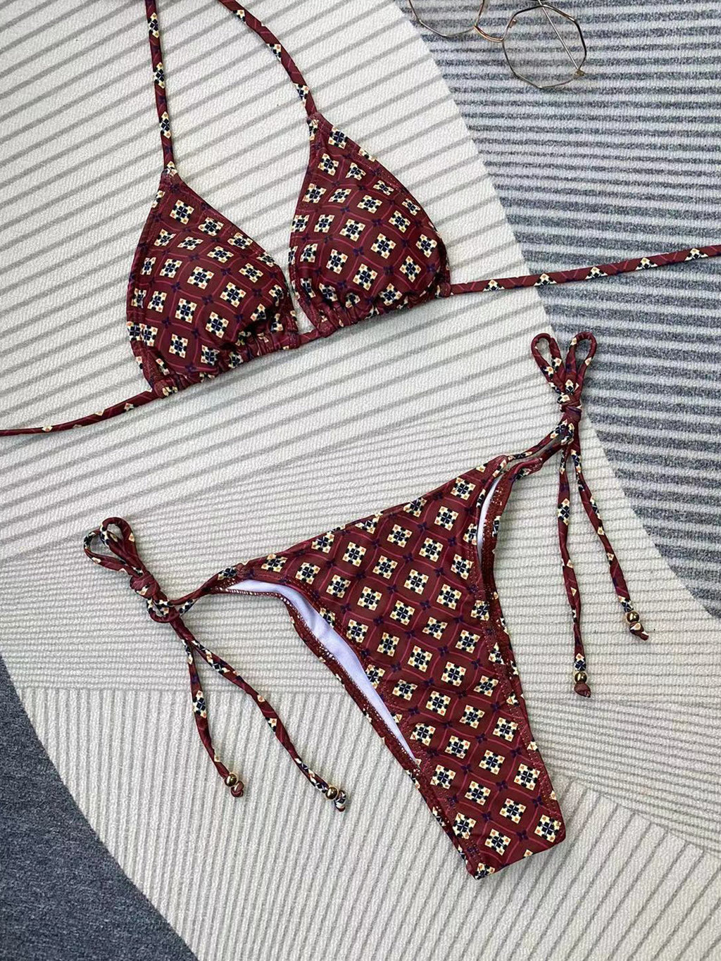 Bikini Bedruckt Schnür-Bikini Sexy Split Damen Badeanzug