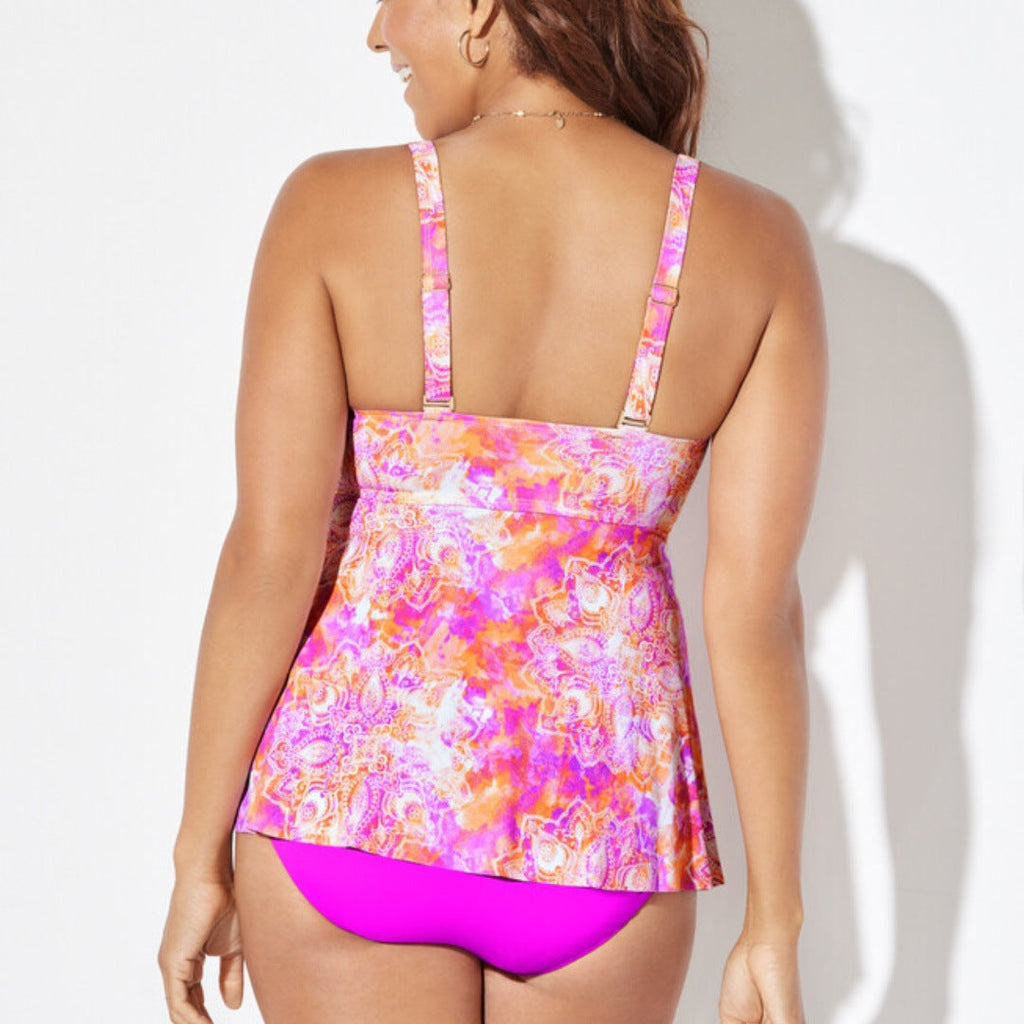 Damen Split-Badeanzug Bikini bedrucktes rückenfreies Kleid Tankini-Anzug