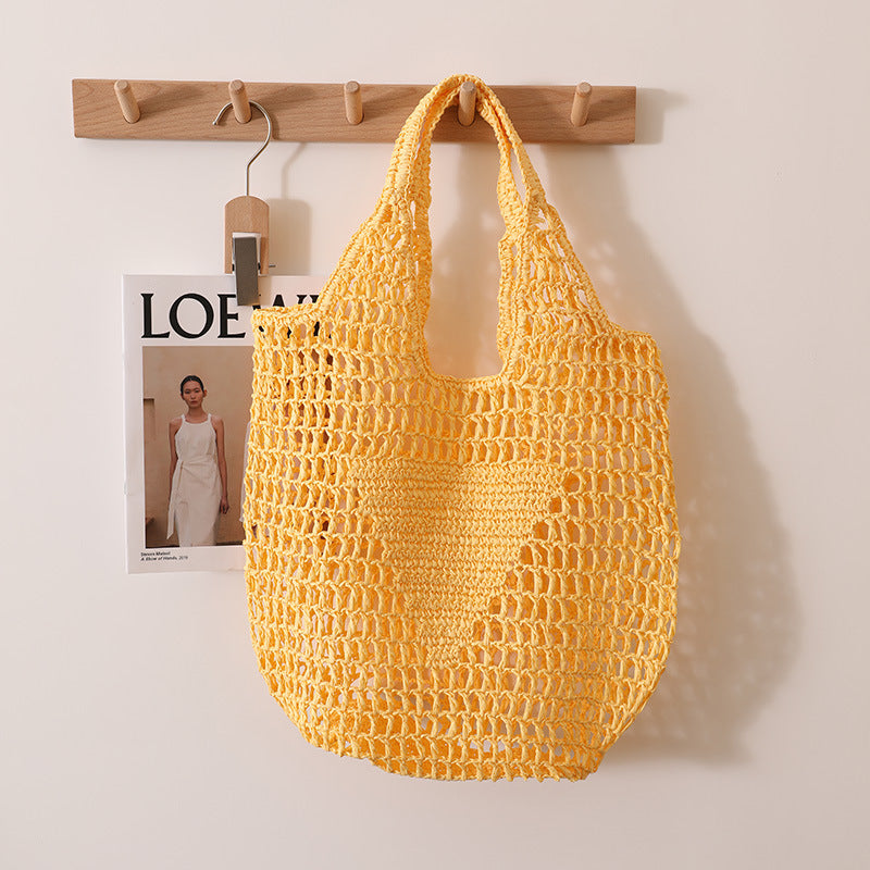 Sac de plage pour femme, grande capacité, ajouré, couleur bonbon frais, sac à bandoulière, fourre-tout tissé, portable