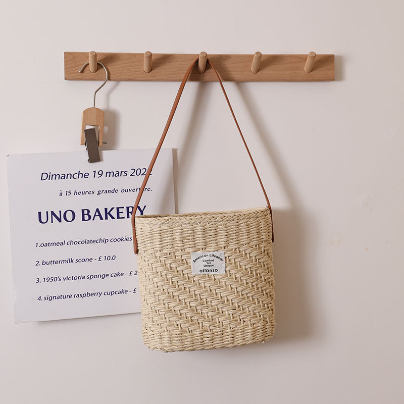 Direkte quadratische Strohtasche mit Schulterriemen, einfache geflochtene Unterarmtasche, Urlaub Strandtasche, Damentasche