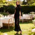 Robe sans manches en dentelle avec châle, taille haute amincissante pour femme, automne-hiver