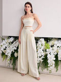 Frühling Slim Fit Hochwertig Schlank Sexy Weiß Schön Hohe Taille Weites Bein Damen Zweiteiler Sets