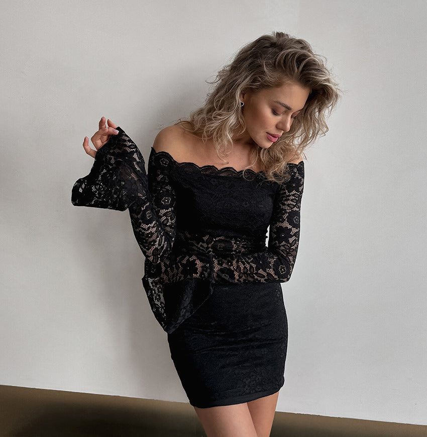 Robe femme sexy en dentelle à épaules dénudées, hiver, ajustée, moulante, pure, sexy, hanches