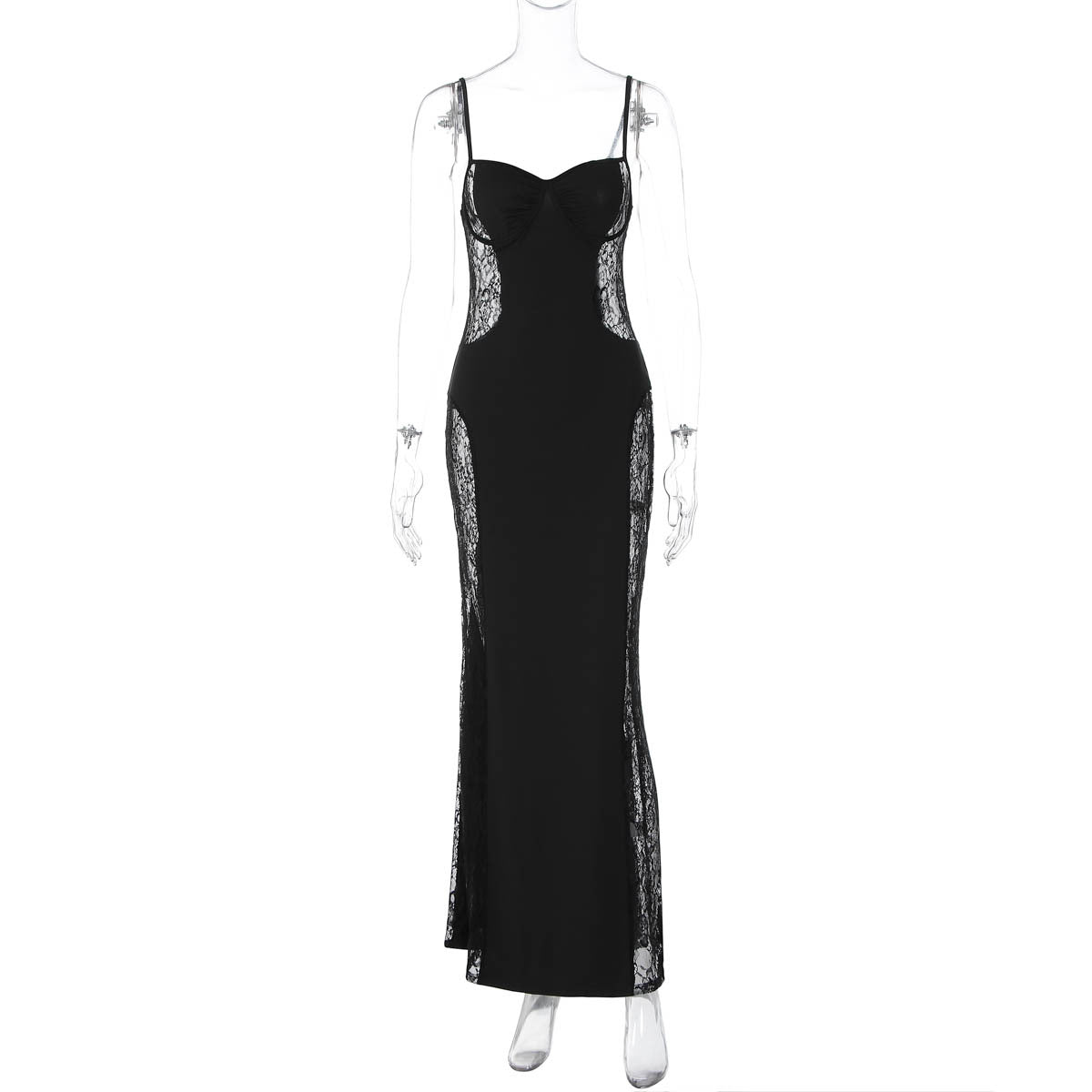 Spitzenstickerei mit Hohldesign, Cutout, geraffter, schmaler, sexy Hüftkleid mit Spaghettiträgern für Damen