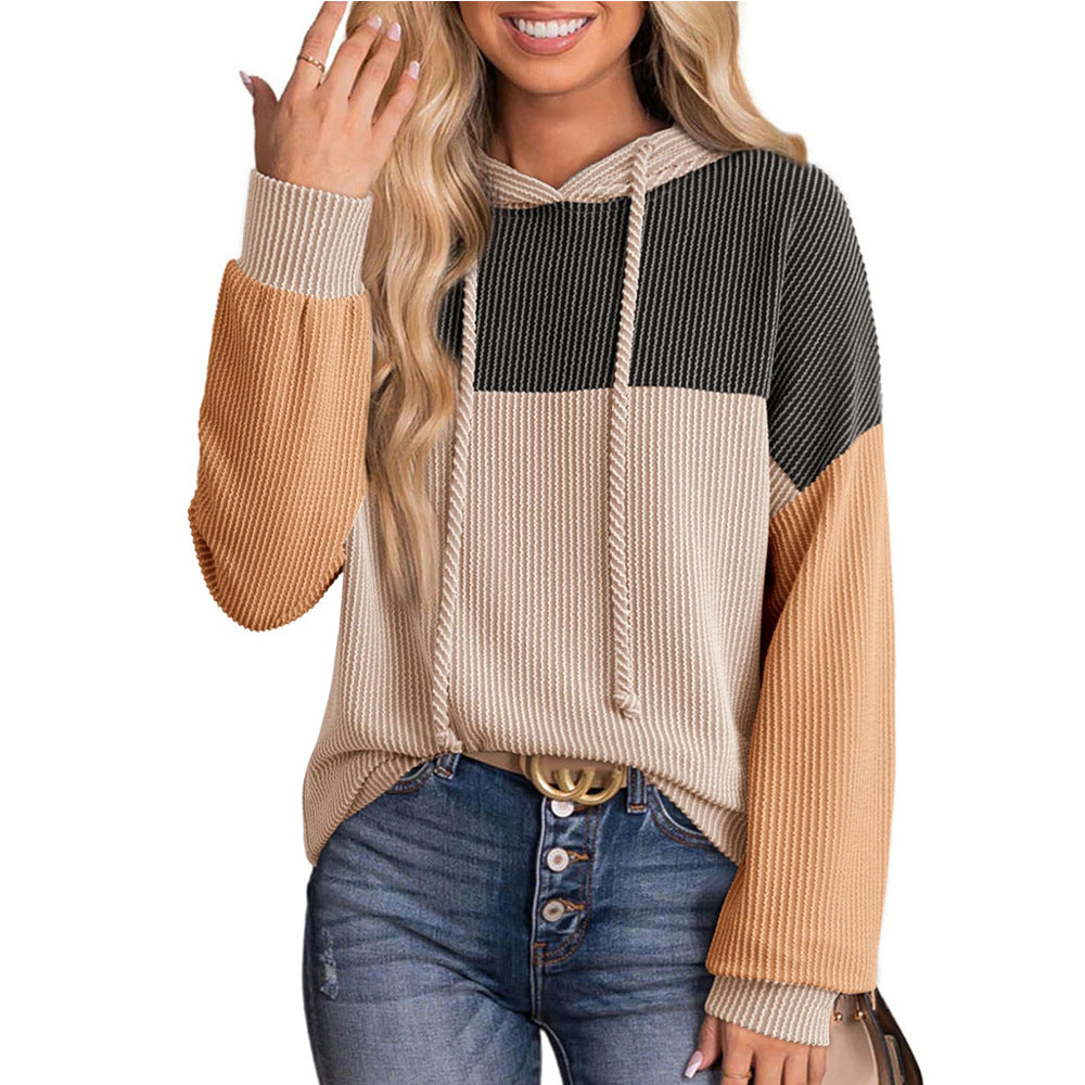 Herbst Winter Twist Strip Farblich Passender Langarm Hoodie Lockerer Pullover