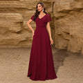 Chiffon V-Ausschnitt Schleife Schal Rückenreißverschluss Großer Schwung Vollgefüttert Elegantes Abendkleid Damen