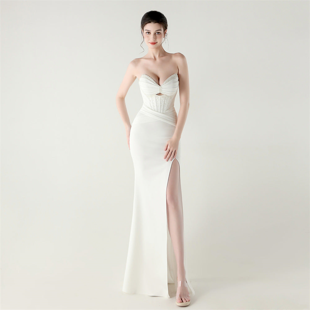 Boning Corset Lace up Waist Controlled Wrapped Chest Pleated Hollow Out Cutout out Cocktail Wedding Red Carpet Evening Dress