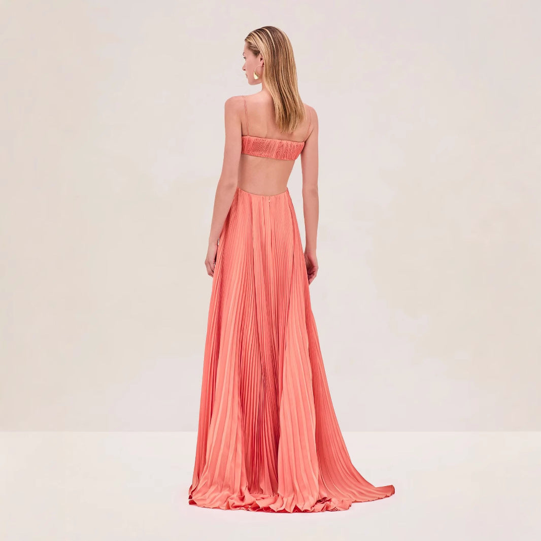 Robe d'été pour femme - Camisole sexy plissée sans dos