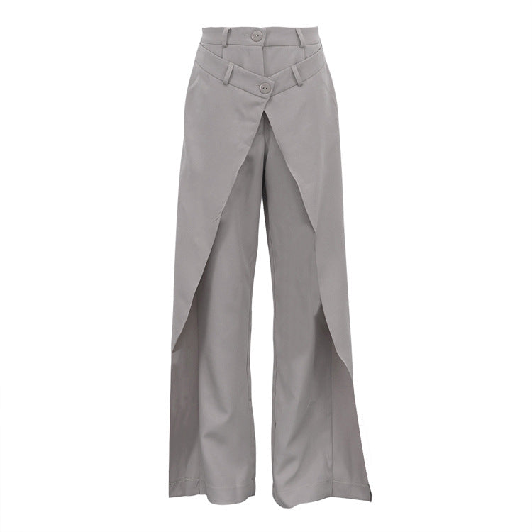 Pantalon ample taille haute asymétrique et irrégulier pour femme, style français, printemps