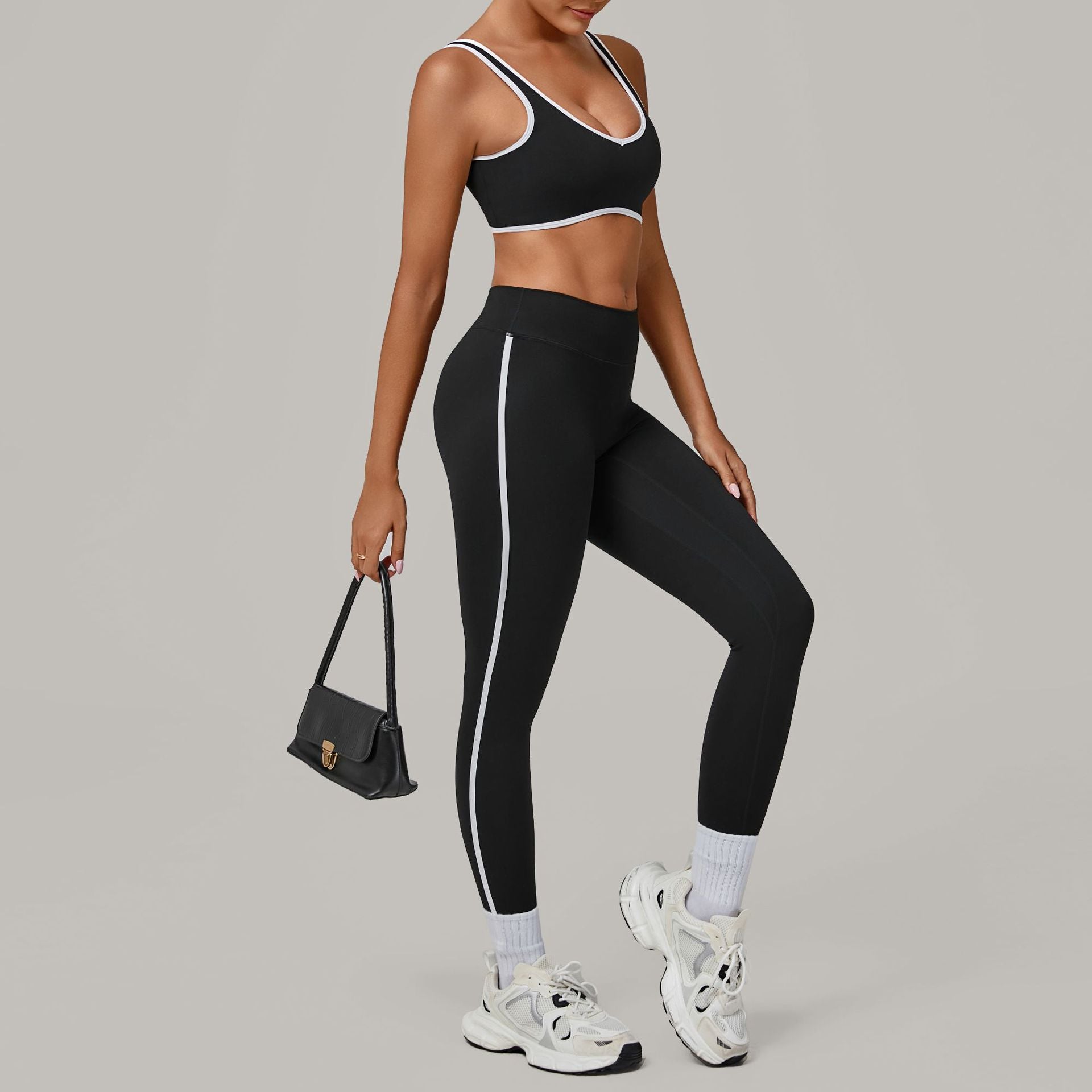Contrast Color Binding Nude Feel Yoga Beauty Back Tight Quick Drying Workout Clothes Outdoor Sports Two Piece Sets