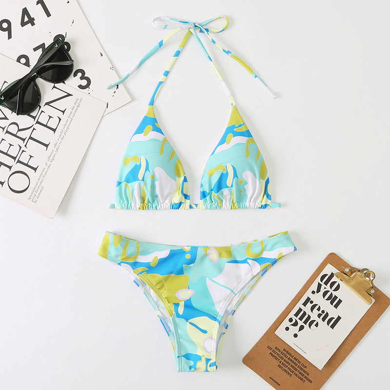 Maillot de bain deux pièces sexy avec imprimé numérique et laçage pour femme