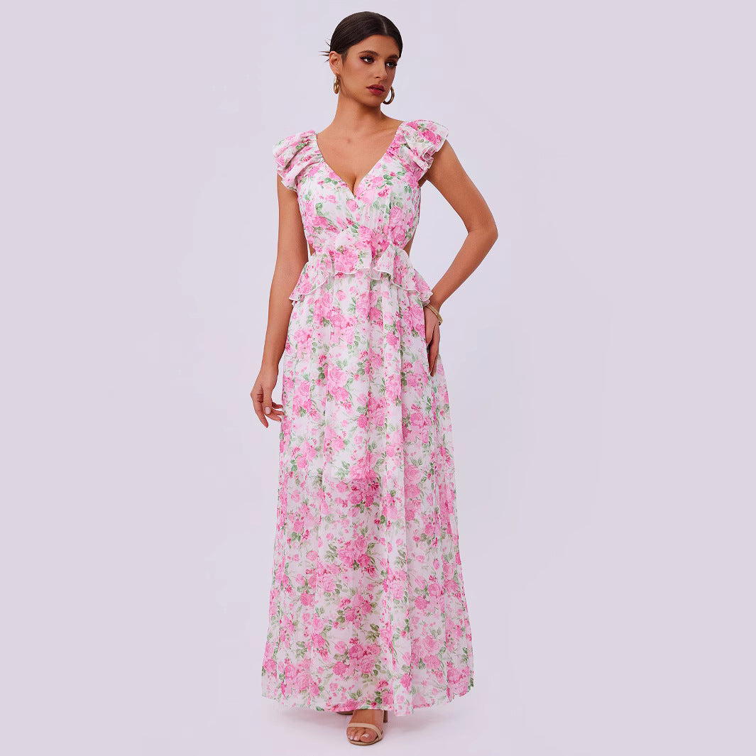 Élégance Estivale Femmes Ourlet Imprimé Floral Vêtements Longs Femmes