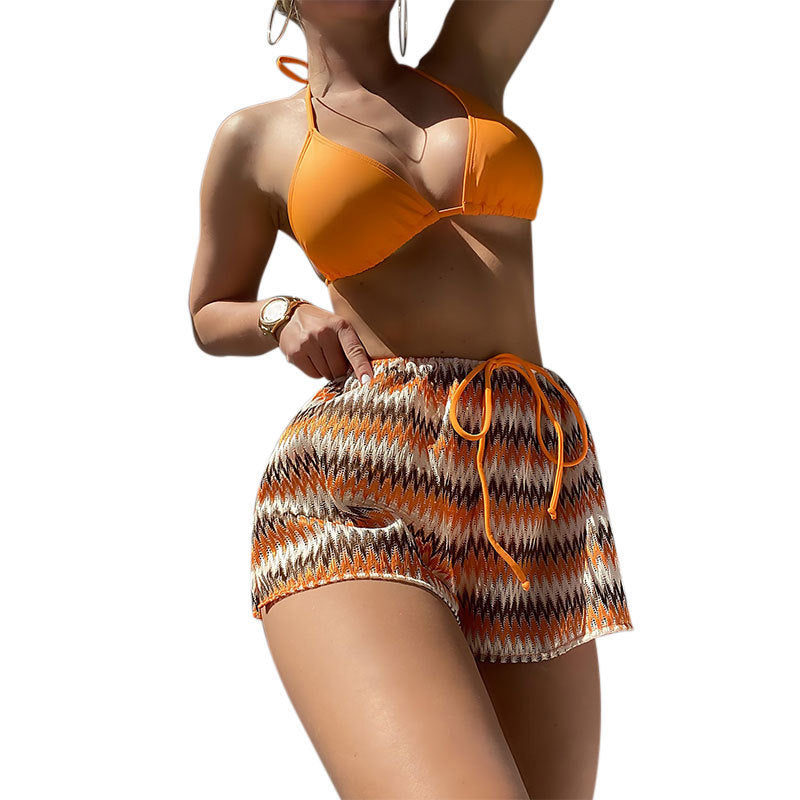 Sexy Neckholder Boxer Sports Bikini Split Badeanzug Damen Bikini Dreiteiler